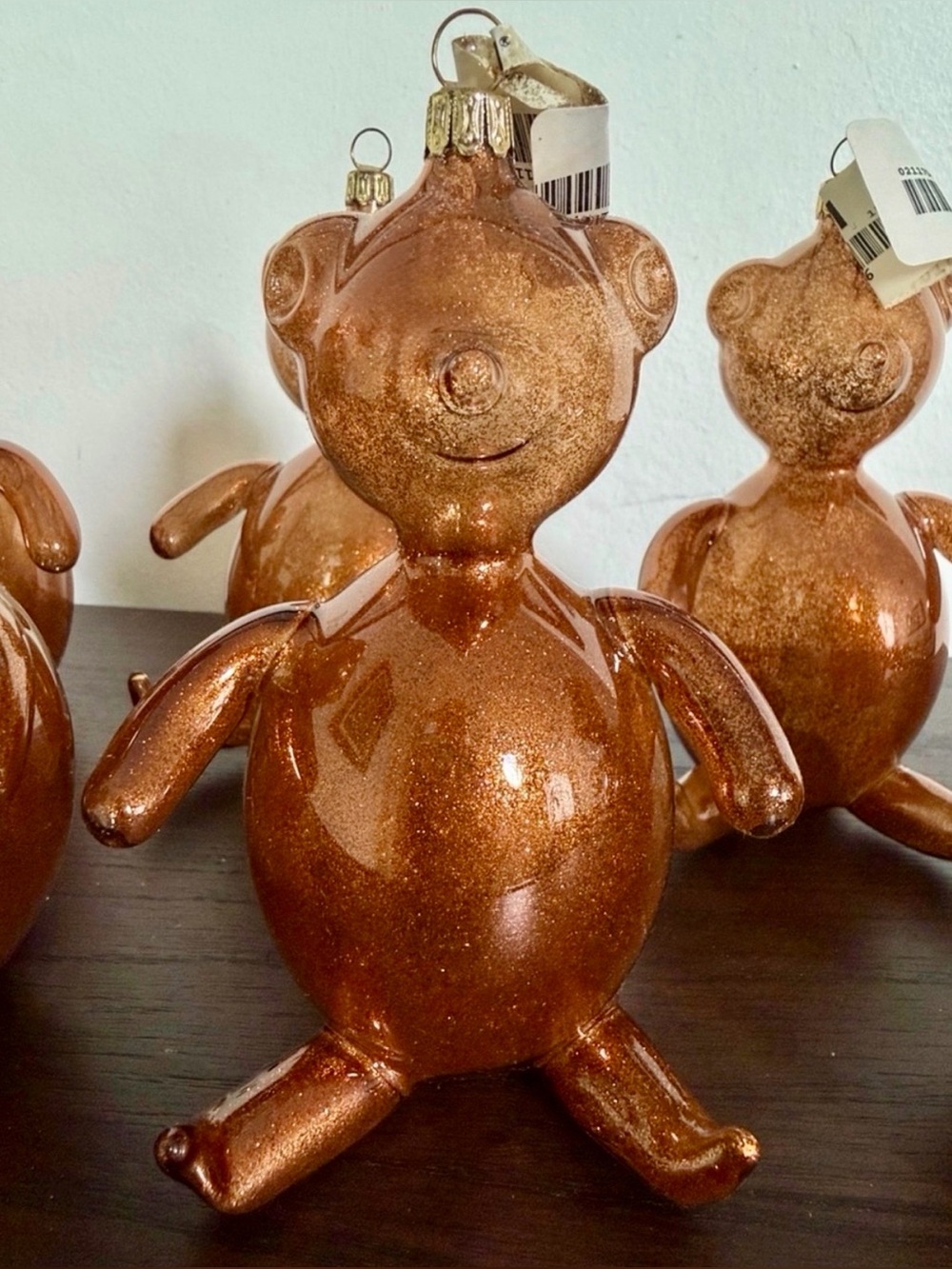 12-Pier 1 Vintage Copper Glitter Crystal Teddy Bear Holiday Ornaments (Set of 12